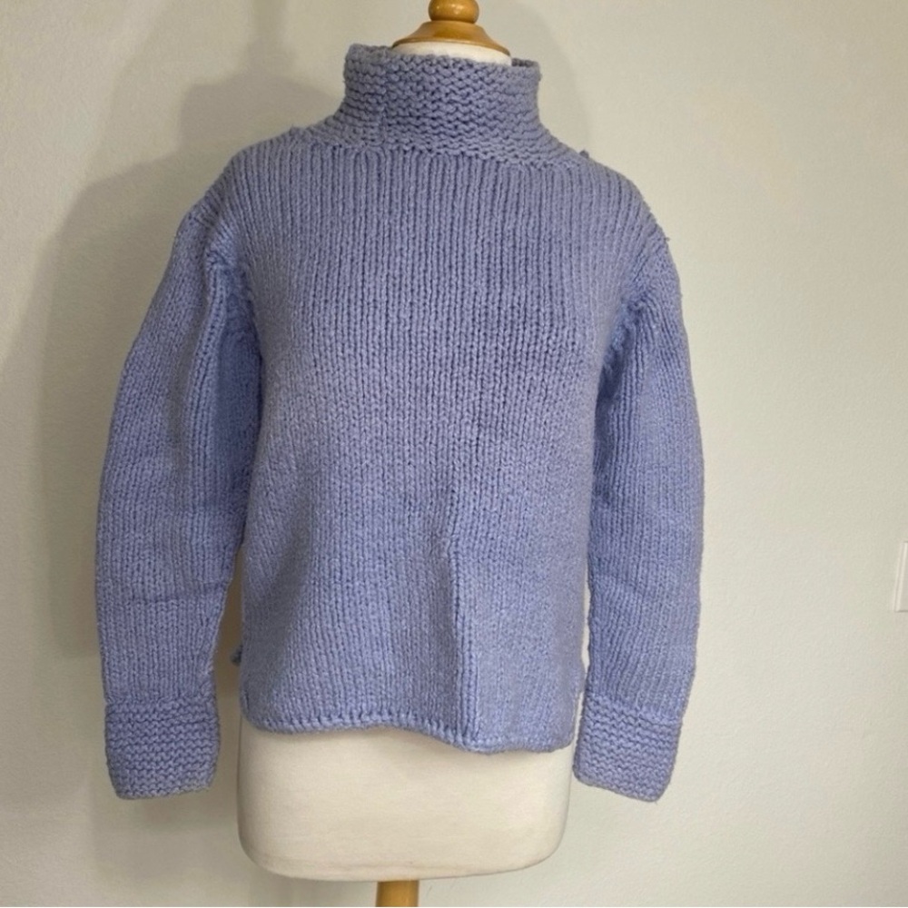Women's Made in Peru Light Blue Chunky Organic Cotton Turtleneck Sweater Size M